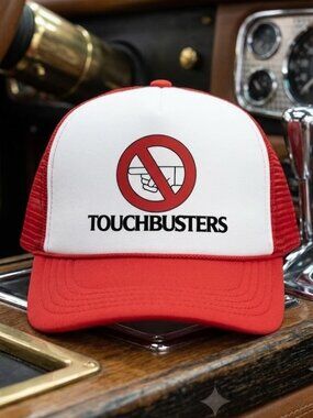 Touchbusters No Touching Printed Red White Foam Rope Trucker Hat Snapback New 80